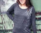 Rose Petals Long Sleeve Shirt Organic Cotton Gray Womens MEDIUM