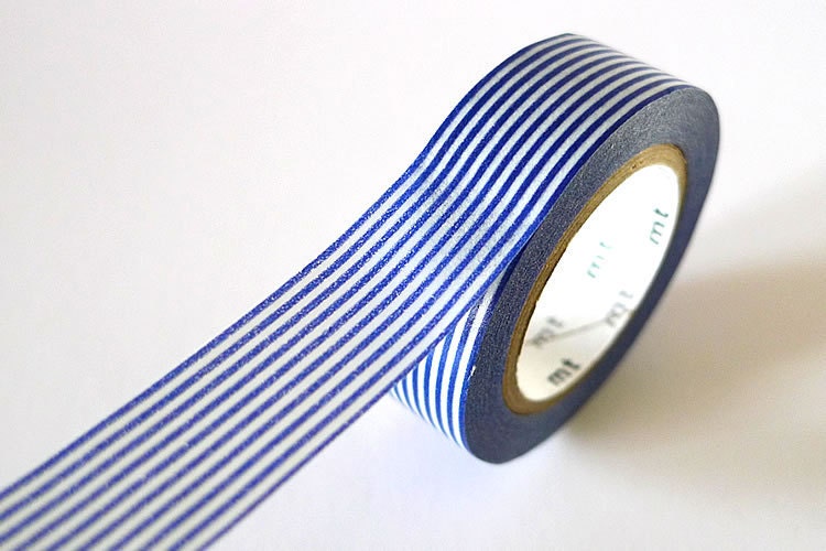 Navy Blue Washi Tape Horizontal Striped LINES 15mm Japanese MT Masking Tape - PrettyTape - PrettyTape