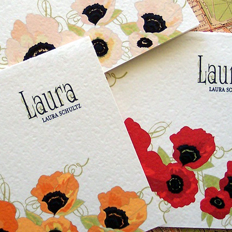 Poppy Personalized Note Cards - Red Poppies, Orange Poppies, Pink Poppies