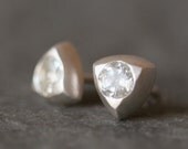 Triangle Solitaire Stud Earrings in Sterling Silver with White Topaz