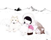 Eskimo Girl - Polar Bear - Siberian Husky - North Pole Art Print
