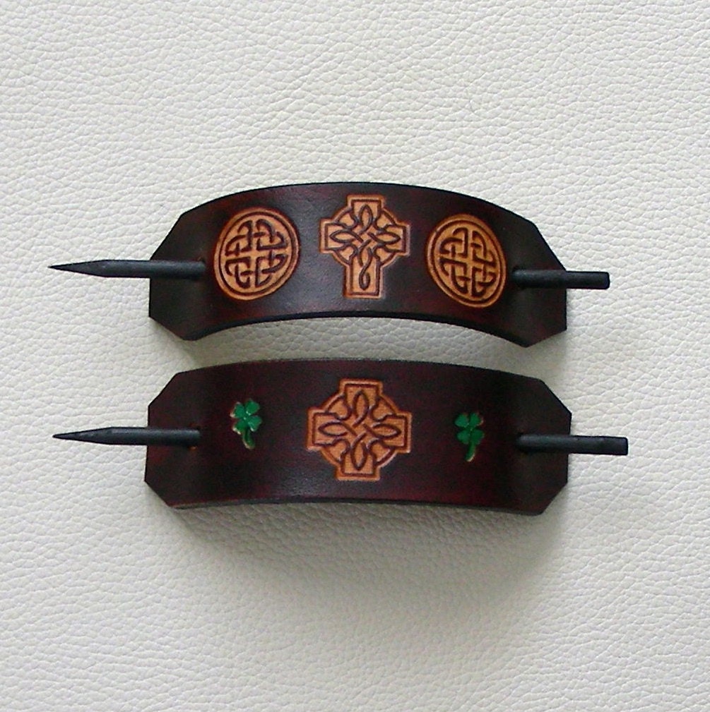 Retro Leather Hair Barrettes with Celtic Knot Design