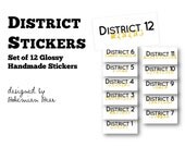 District Stickers, Set of 12 Labels, Inspired by The Hunger Games, District 12