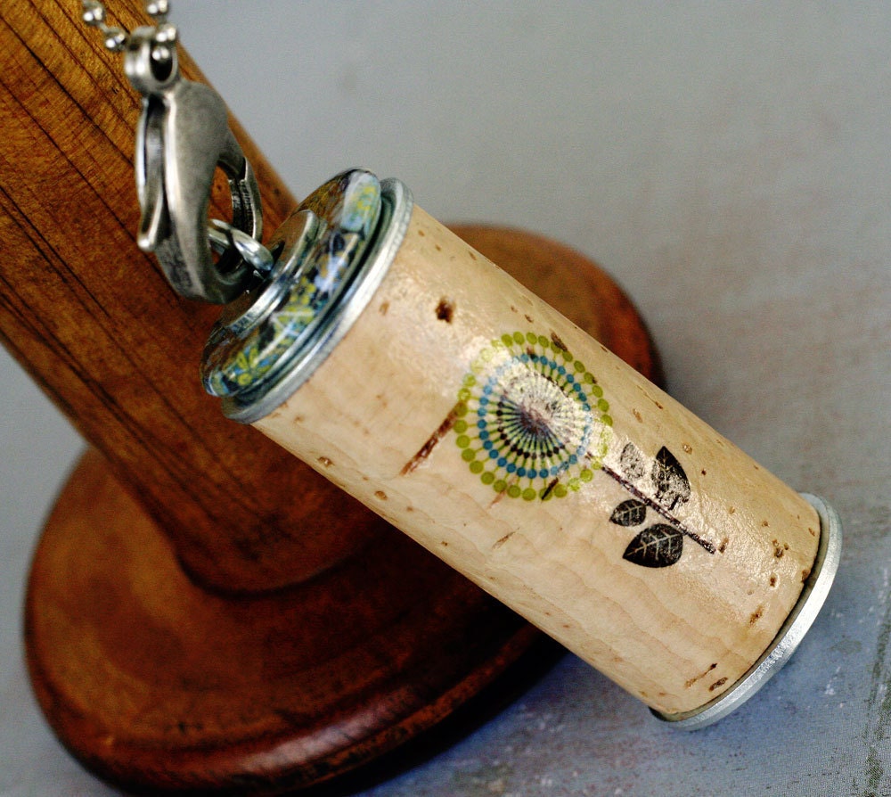 Flower Wine Cork Necklace - Recycled, Distessed Blue - Upcycled by Uncorked