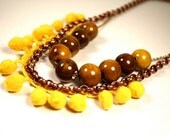 Necklace Copper Chain Ceramic Beads Yellow Pom Poms Oxidized Brass Fashion Under 50 Gifts Sunset Necklace