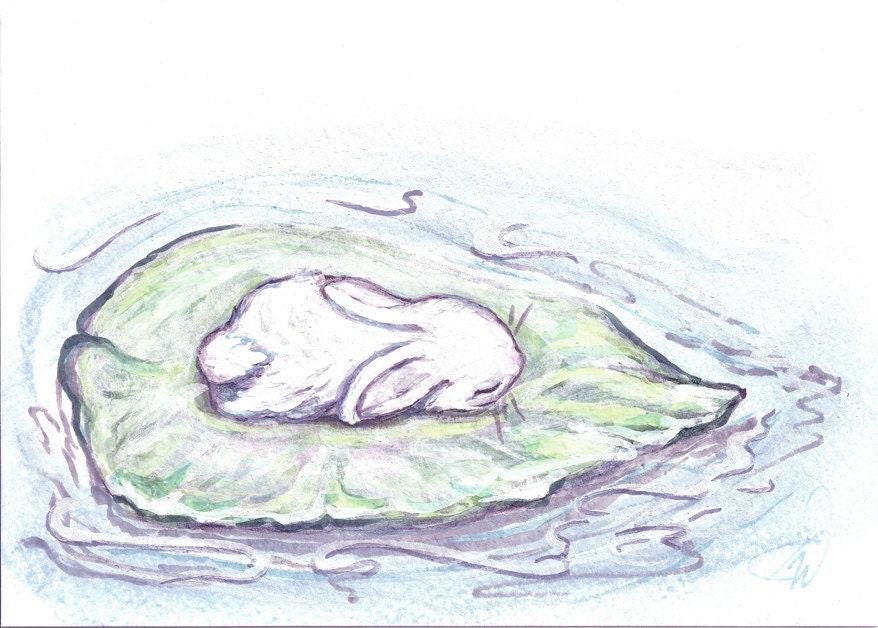 PRINT of Original Baby Bunny Rabbit Watercolor Mixed Media Tiny Treasure - VisionaryArtStudio