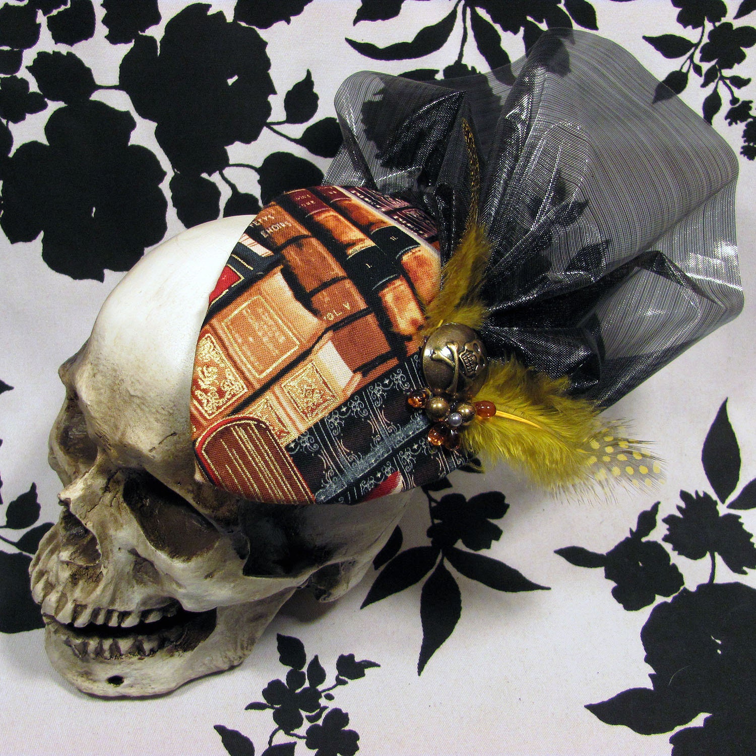 Golden Classics Books Victorian Gothic Burlesque Cocktail Fascinator Hat - Warning Label Creations