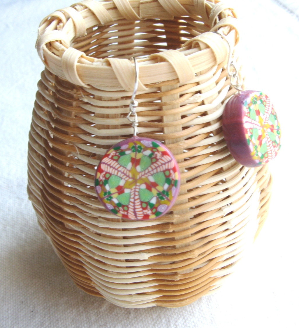 Multicolor Kaleidoscope Earrings Polymer Clay Sterling Silver