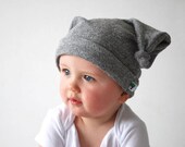 Soft grey baby hat double knot beanie cap dangling ears floppy hood cloud thoughtful baby warm fleece snuggly winter head scarf ear muffs - OliveAndVince