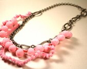 Necklace Matte Oxidized Aluminum Chain Pink Pom Poms  Fashion Under 30 Gifts Ribbon From Your Hair Necklace