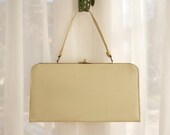 Vintage 1960s LARGE Cream Faux Leather Purse