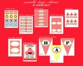 VINTAGE CARNIVAL or CIRCUS Birthday Party - Traditional Colors Red Blue Yellow - Circus Carnival Printables - Customized Printable Package