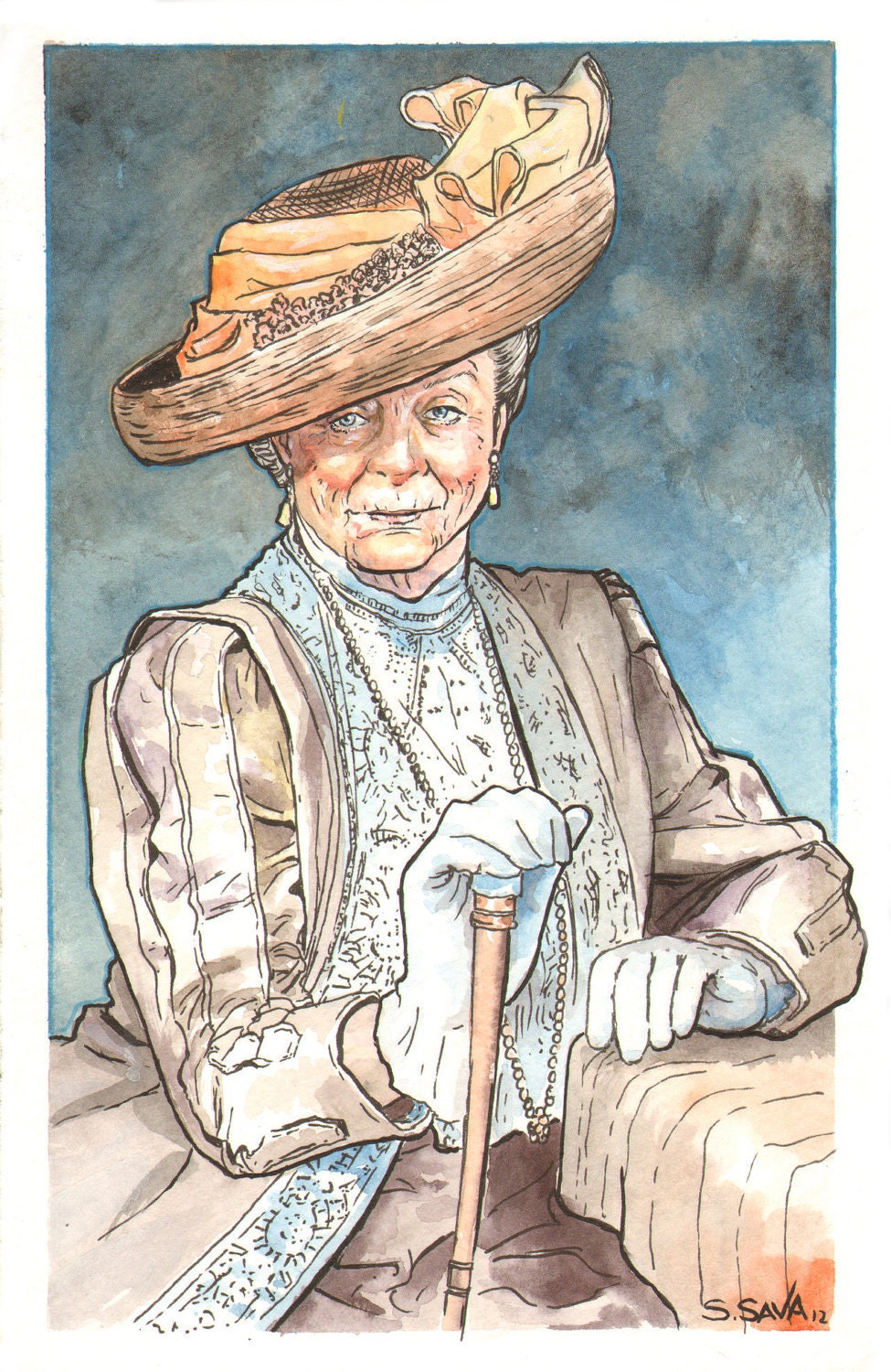 Downton Abbey's The Right Honourable Violet Crawley, Countess of Grantham Watercolor Painting - ScottChristianSava
