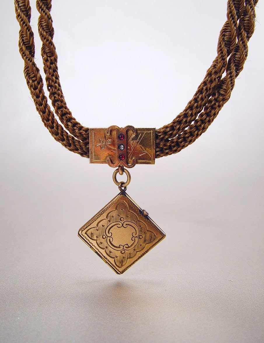 Antique Victorian Woven Hair Watch Chain Necklace Locket Mourning Love Vintage 1880s Jewelry