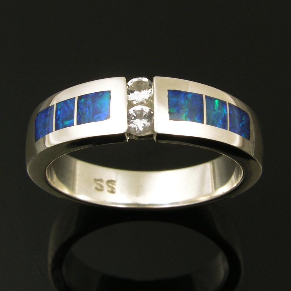 Opal Ring with White Sapphires in Sterling Silver