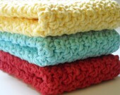 Crochet Kitchen Dishcloths Cotton Retro Colors Turquoise Red Bright Yellow Set of 3