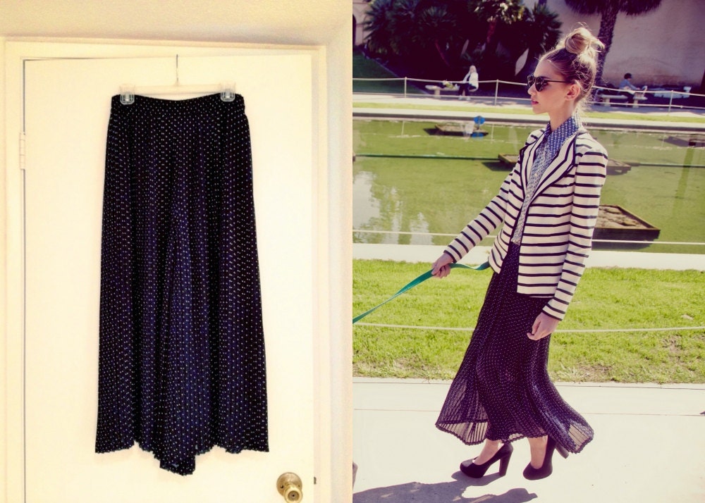 Sheer Pleated Wide Leg Chiffon Polka Dot Pants