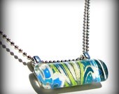 Lime Green and Blue Necklace. Art Pendant. Glass Bar Pendant: Under The Sea
