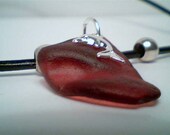 Genuine red beach sea glass gemstone pendant with dolphine charm jewelry handmade necklace