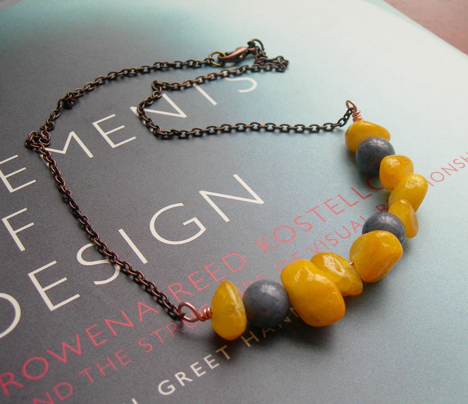 Yellow Jade and Gray Jade - Wire Wrapped Necklace