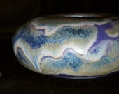 avocado green, purple, blue and icing ikebana pot vase with flower frog inside