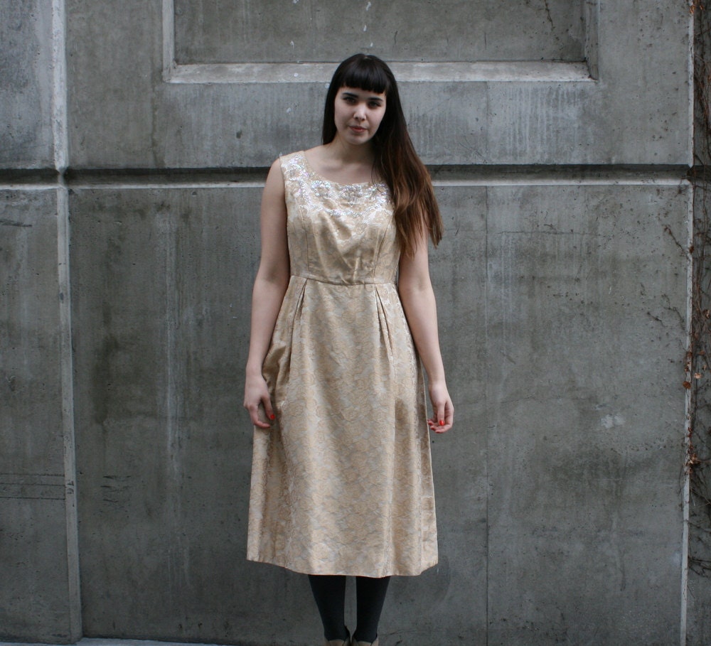 BEADED EMPIRE 60s Cocktail Dress - Empire Waist - medium to large