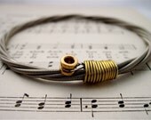 LARGE Recycled Bass Guitar String Bracelet silver colored with brass ball end attached Unisex free shipping to US