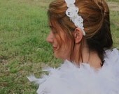 Feather Headband, Bridal Headband, Fascinator, White Headband,  Rhinestone Bridal Headband, Wedding Headpiece, White