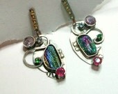 Sterling Multi Gem Earrings Art Deco Collage of Color