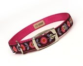 pink and brown mod flora metal buckle dog or cat collar (1/2 inch)