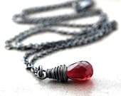 Red Garnet Necklace, Wine Red Stone January Birthstone Oxidized Sterling Silver Necklace Garnet Jewelry - Hunter Valley