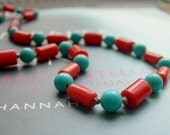 Pearl knotted on Gray Silk Thread Gemstone Necklace - orange and blue necklace