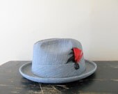 mad men chic resistol self conforming grey fedora - size 6 7/8 - hat - feather - his fashion - for him