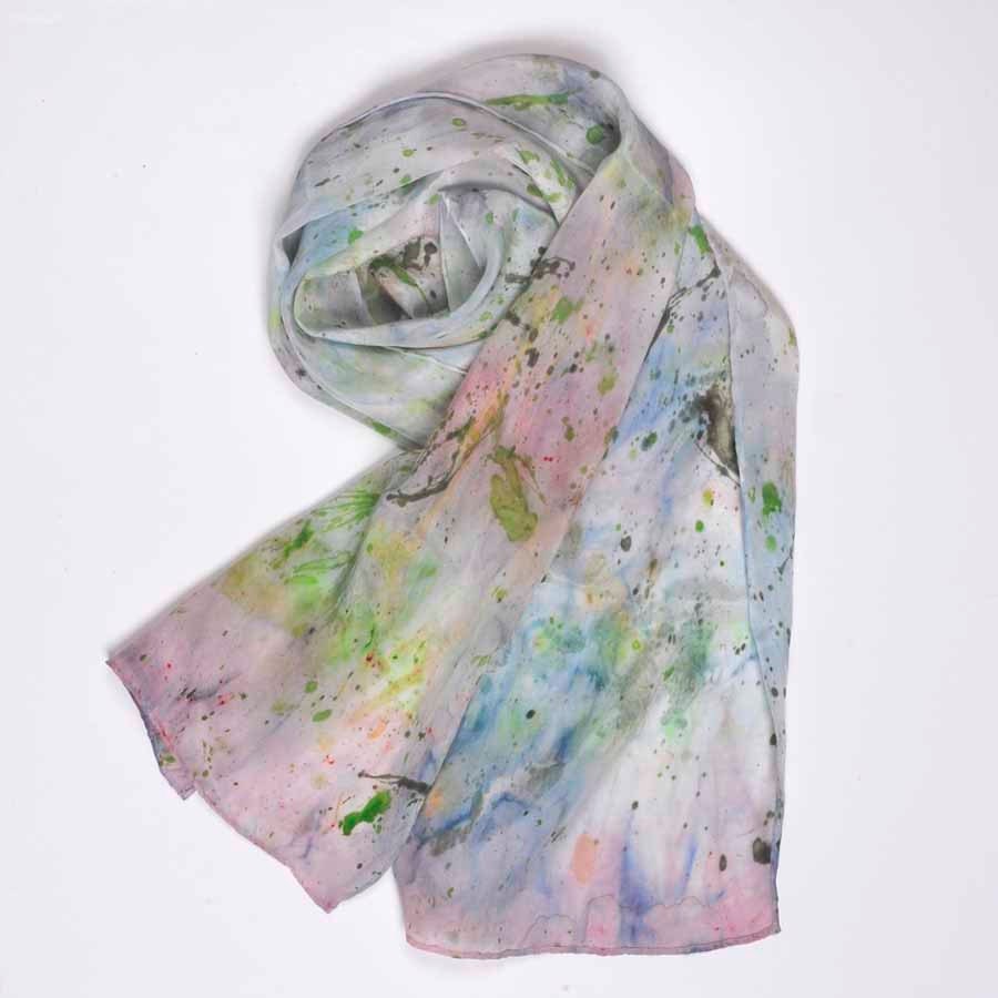 Silk Scarf, hand dyed and painted: Springtime
