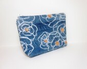 Medium Cosmetic Pouch  Denim Blue and Poppies