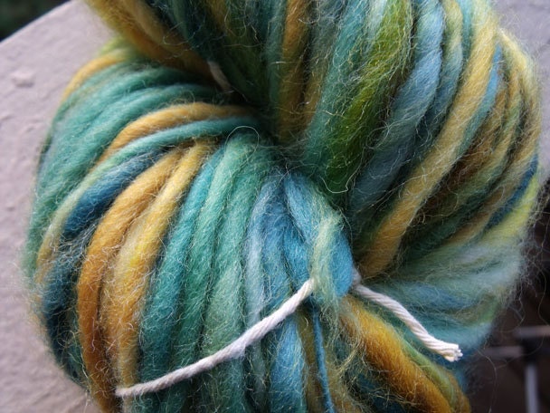 Bulky Hand Spun Singles in Teal and Gold--100 yards