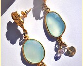 Sea Foam Green Chalcedony in a Simple Bezel Wire Setting and Swarovski Crystals