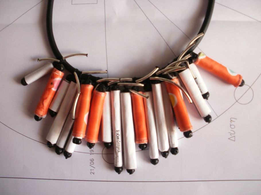 Tribal Helen - Handmade Recycled Rubber with Paper and lava beads Necklace - elsahats