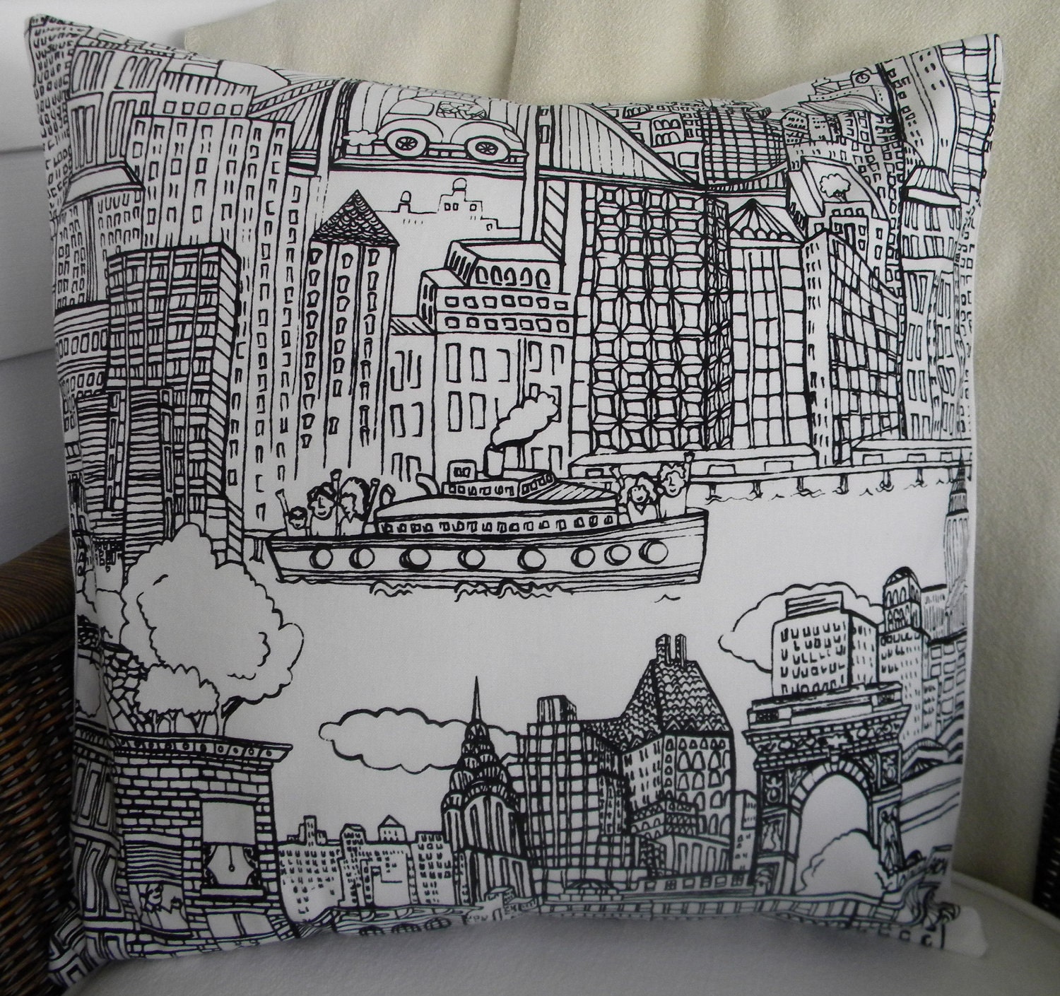 Designer Decorative Throw Pillow - New York -  Black and White - Made to Order - 18" x 18" Square