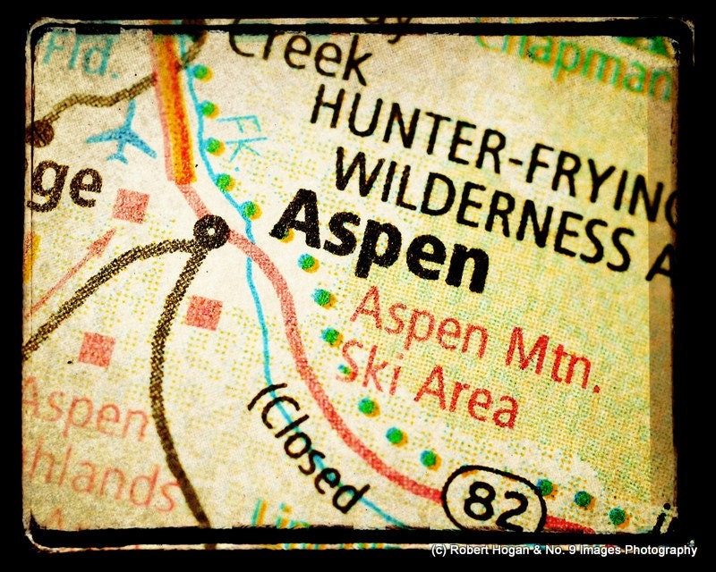 Aspen Colorado - Outdoor Sports Paradise - See the USA Map Art - Travel Photography, Gift Idea