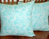 Decorative Accent Pillows Covers - Aqua and White - Two 18 Inch