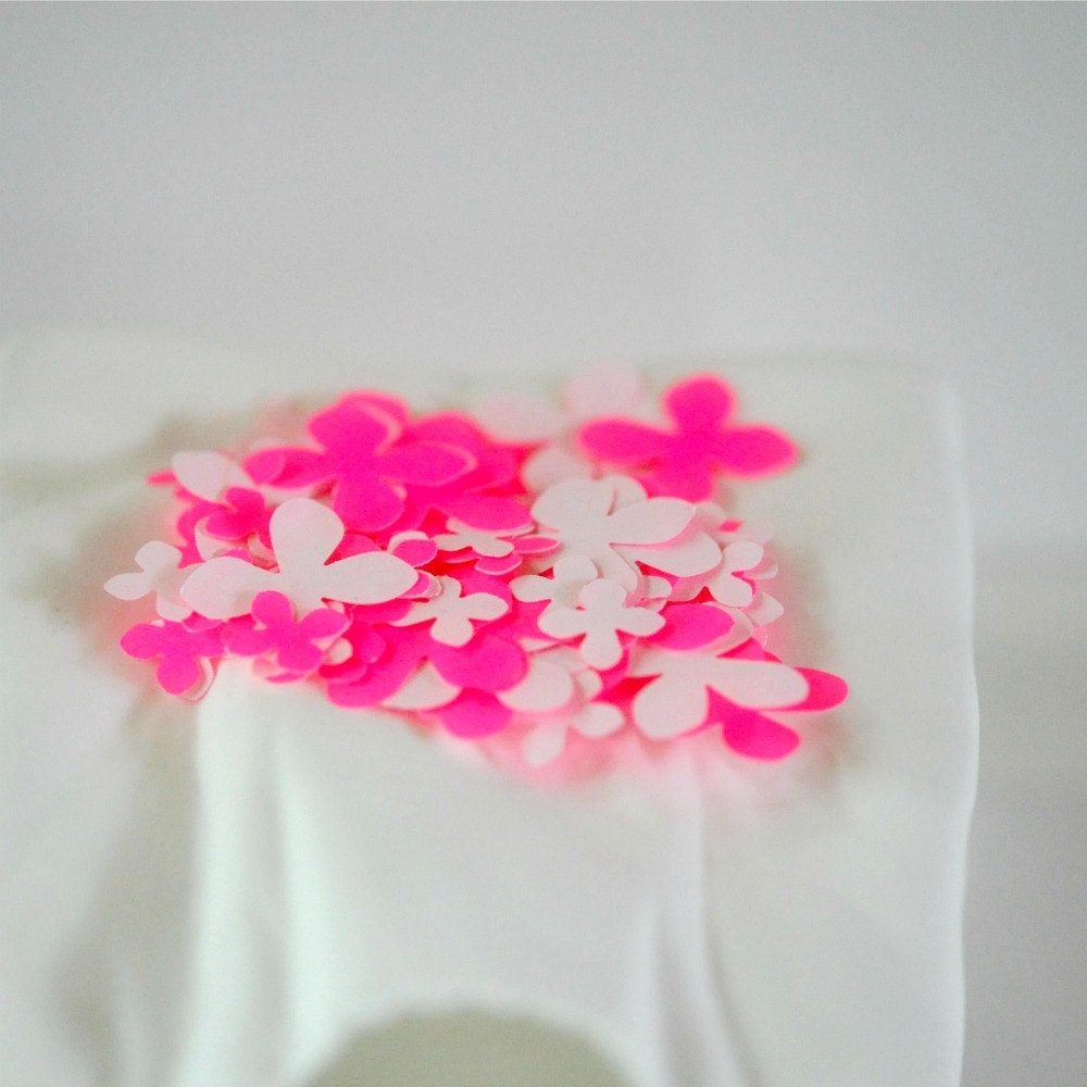 Confetti 100 Tiny Paper Flowers Neon Pink Spring