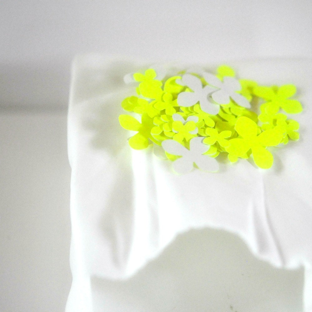 Confetti 100 Tiny Paper Flowers Neon Lime Spring