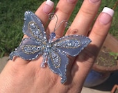 Adjustable Blue Glitter Butterfly Ring - DamonsDuet
