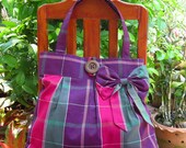 Multi colored Plaid Bow Tote Handbag Diaper bag Shopping/Beach bag