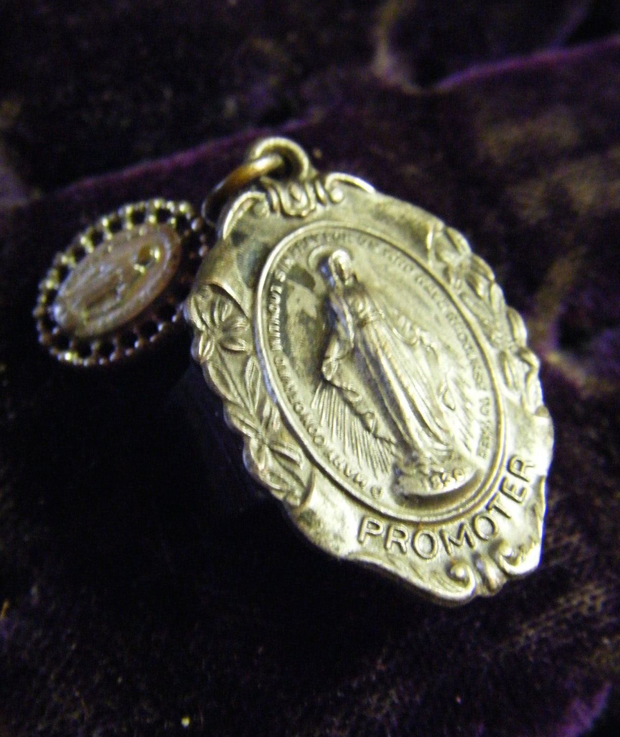 Religious Madonna ring with charm one of a kind vintage assemblage adjustable