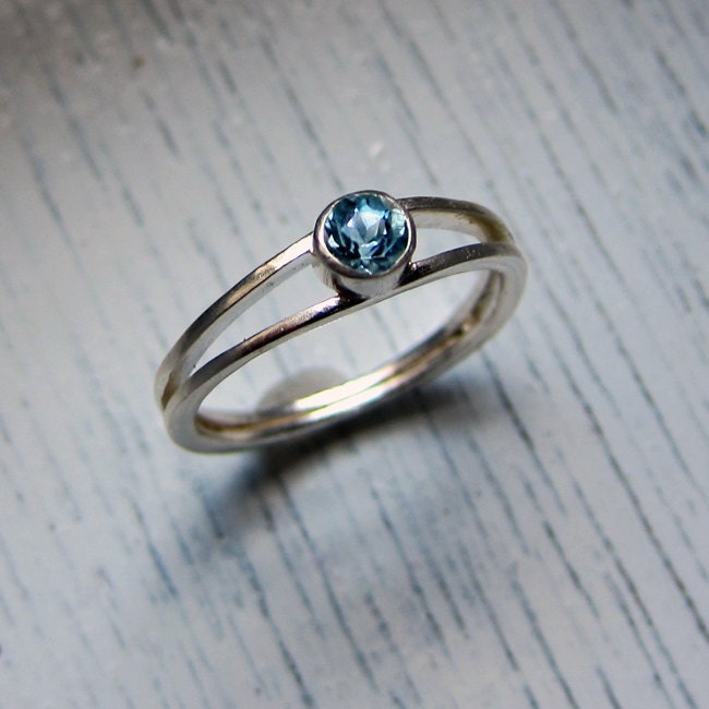 Aquamarine engagement ring, recycled sterling silver, March birthstone, artisan metalsmith, Wishes ring