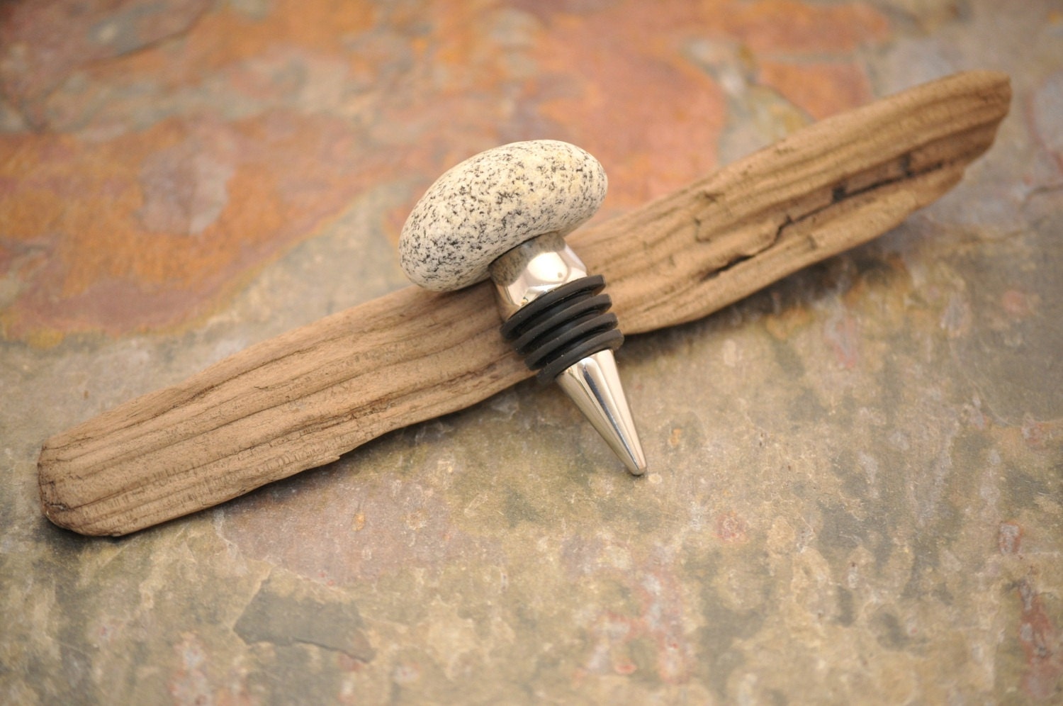 Bottle Stopper with Natural Beach Rock