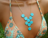 Turquoise Bib Necklace. Blue Stone Cascading Drapery Necklace. - cuppacoffee