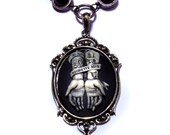 Steampunk Goth Jewelry - Necklace - Ivory on Black No Regrets / Je ne regrette rien Cameo